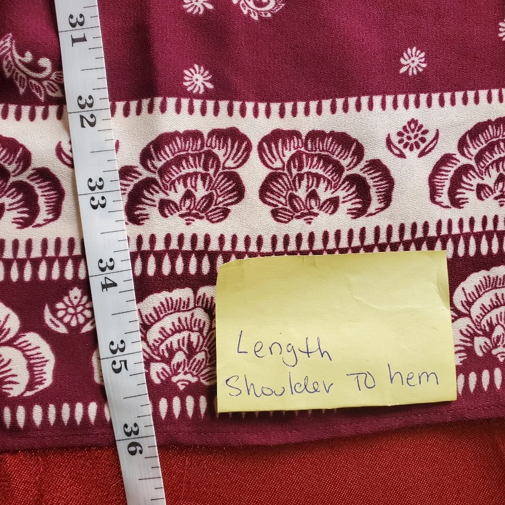 𝅺Lauren Conrad LC medium burgundy cream paisley print midi dress - Picture 9 of 12